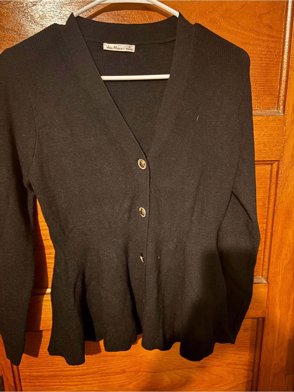 Vera Milano Black V-Neck Button Peplum Cardigan